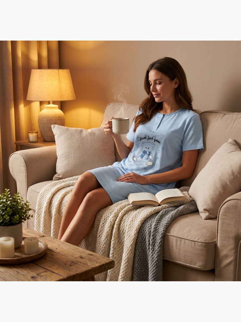 OZABI Camicia da notte da donna in microfibra a maniche corte Blu - Kiabi