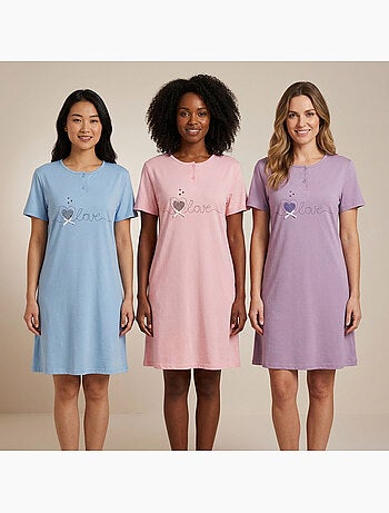 OZABI Camicia da notte da donna in microfibra a maniche corte