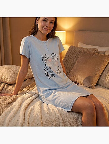 OZABI Camicia da notte da donna in microfibra a maniche corte