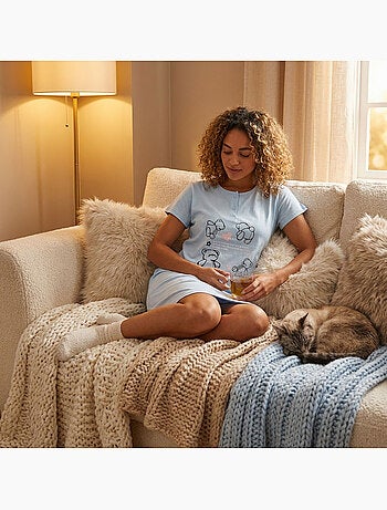 OZABI Camicia da notte da donna in microfibra a maniche corte