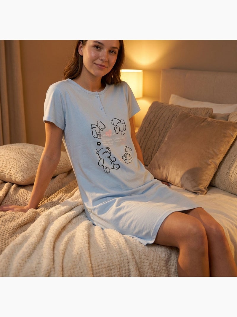 OZABI Camicia da notte da donna in microfibra a maniche corte Blu - Kiabi