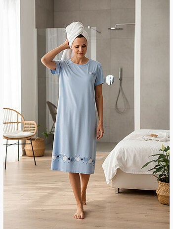 OZABI Camicia da notte da donna in microfibra a maniche corte