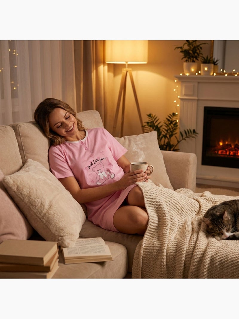 OZABI Camicia da notte da donna in microfibra a maniche corte Rosa - Kiabi
