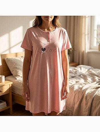 OZABI Camicia da notte da donna in microfibra a maniche corte