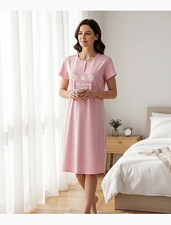 OZABI Camicia da notte da donna in microfibra a maniche corte