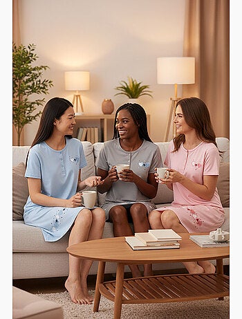 OZABI Camicia da notte da donna in microfibra a maniche corte