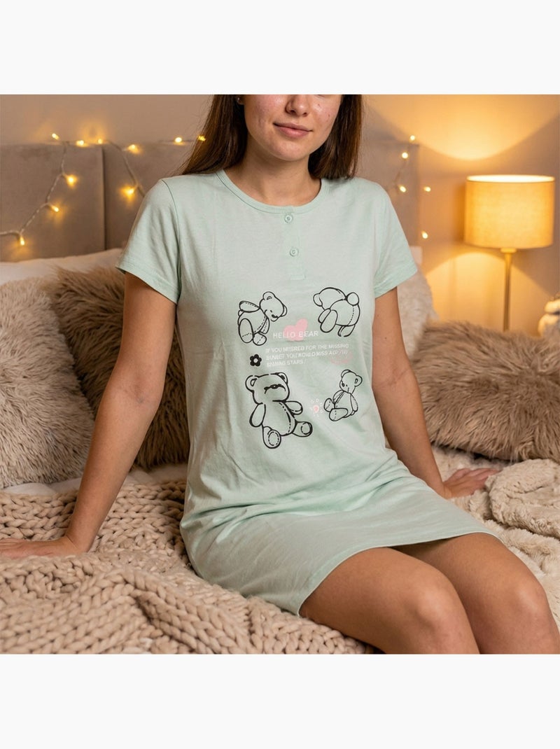 OZABI Camicia da notte da donna in microfibra a maniche corte Verde - Kiabi