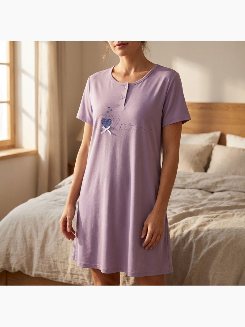 OZABI Camicia da notte da donna in microfibra a maniche corte Viola - Kiabi
