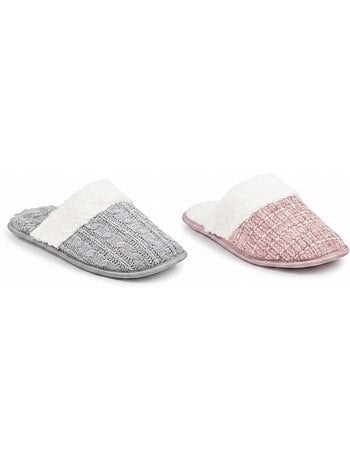 OZABI Confezione 2 paia Pantofole donna Maglia Treccia Bordo Eco Pelliccia
