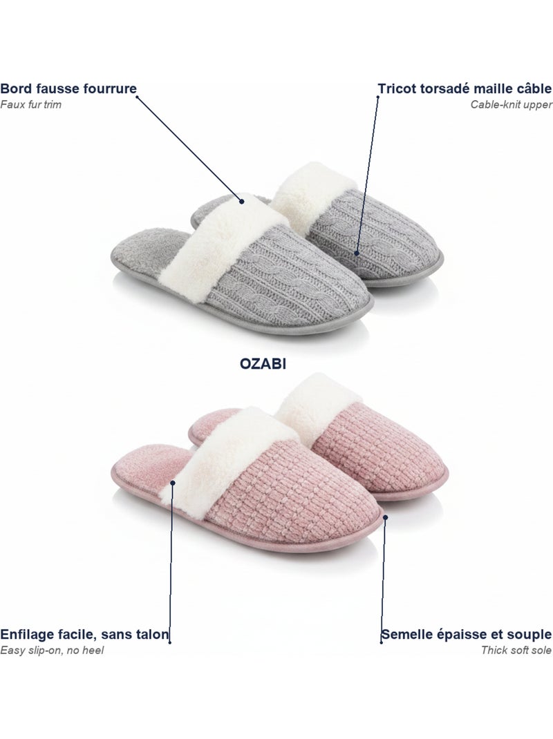 OZABI Confezione 2 paia Pantofole donna Maglia Treccia Bordo Eco Pelliccia Multicolore - Kiabi