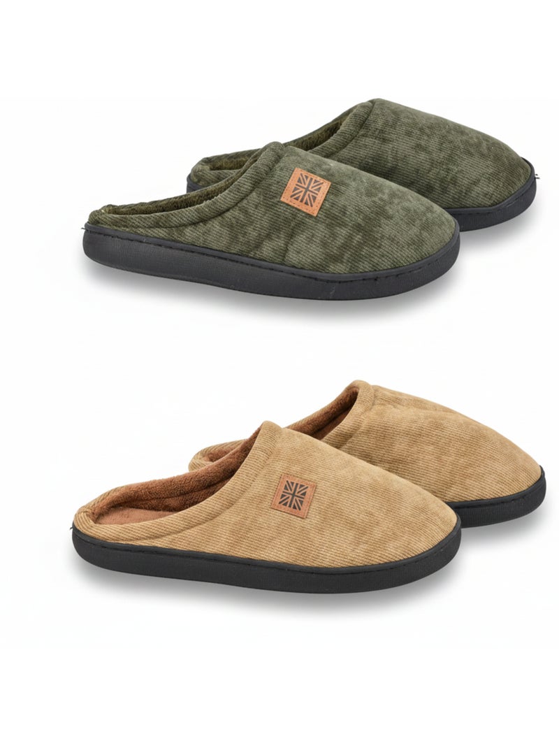 OZABI Confezione 2 Paia Pantofole Uomo Velluto Costato Fodera Spugna Multicolore - Kiabi