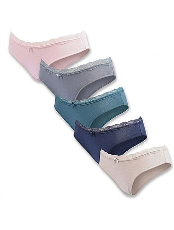 OZABI Confezione 5 Slip Donna Cotone Mini Pizzo Fiocco Satin