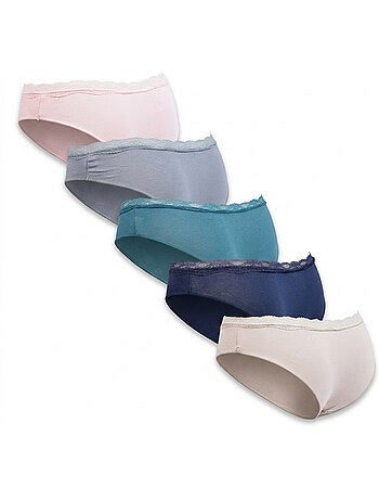 OZABI Confezione 5 Slip Donna Cotone Mini Pizzo Fiocco Satin