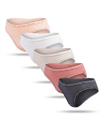 OZABI Confezione 5 Slip Donna Cotone Mini Pizzo Fiocco Satin