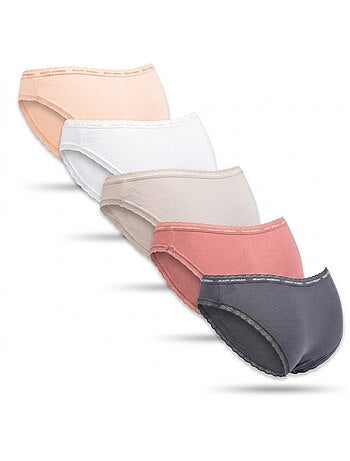 OZABI Confezione 5 Slip Donna Cotone Mini Pizzo Fiocco Satin