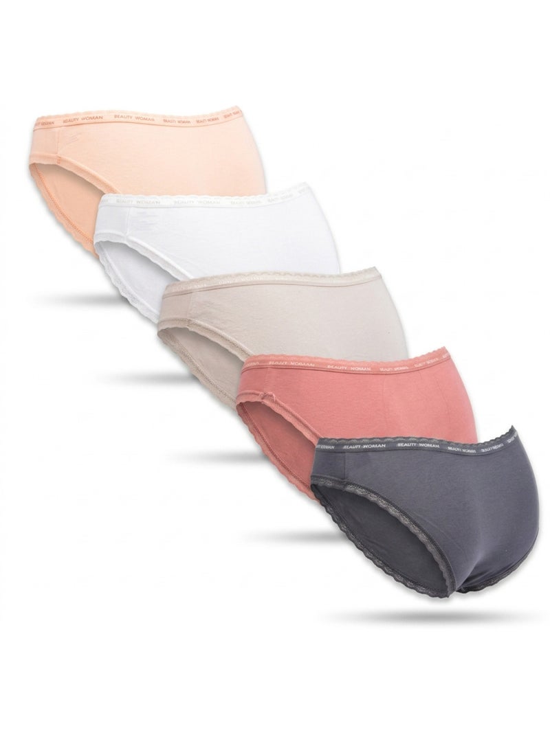 OZABI Confezione 5 Slip Donna Cotone Mini Pizzo Fiocco Satin Rosa/Multicolore - Kiabi