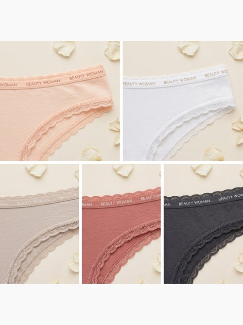 OZABI Confezione 5 Slip Donna Cotone Mini Pizzo Fiocco Satin - Kiabi OZABI Confezione 5 Slip Donna Cotone Mini Pizzo Fiocco Satin - Kiabi