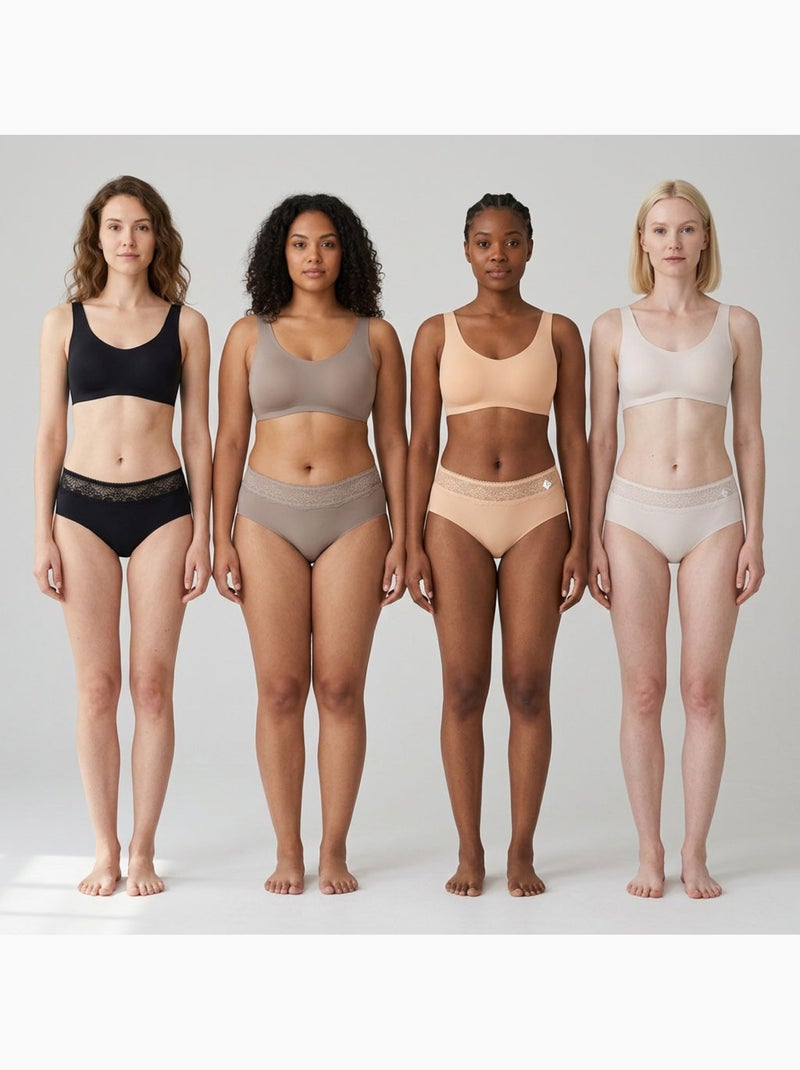 OZABI Confezione di slip modellanti da donna con pizzo invisibile – Set da 4 Beige/Nero - Kiabi