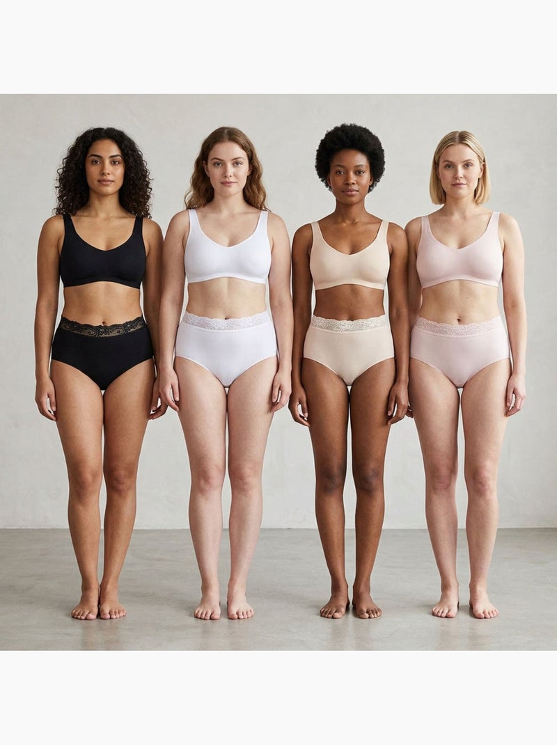 OZABI Confezione di slip modellanti da donna con pizzo invisibile – Set da 4 Bianco Beige Nero - Kiabi