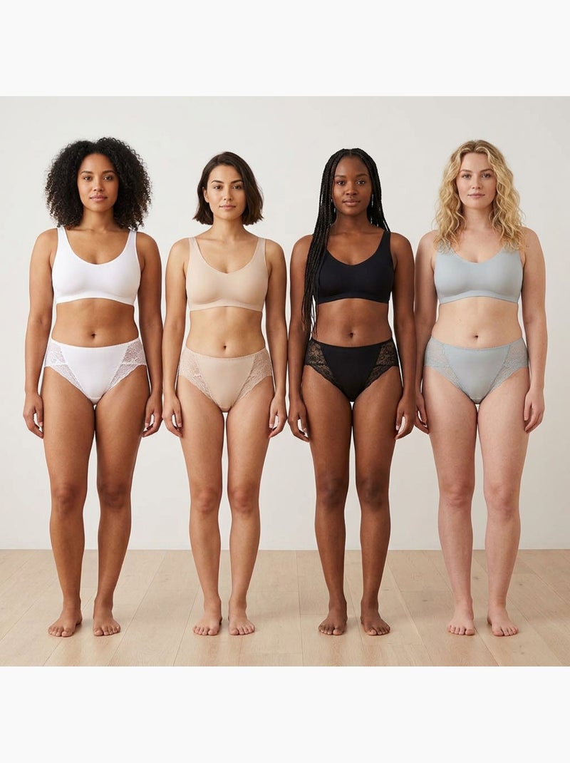 OZABI Confezione di slip modellanti da donna con pizzo invisibile – Set da 4 Bianco Blu Nero - Kiabi