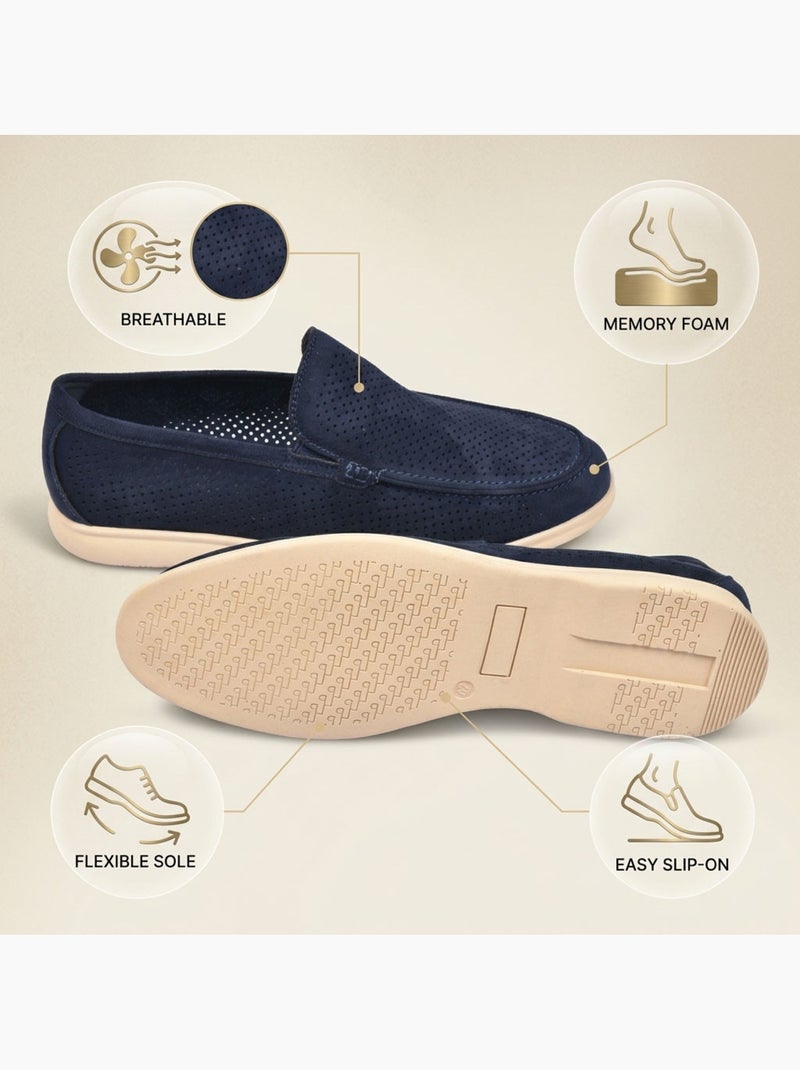 OZABI Mocassini da uomo Premium con microforature, slip-on comodi, taglie Blu marino - Kiabi