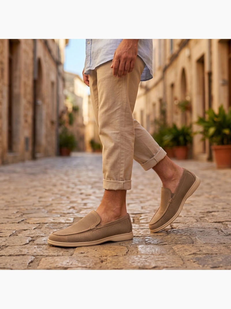 OZABI Mocassini da uomo Premium con microforature, slip-on comodi, taglie Tortora - Kiabi