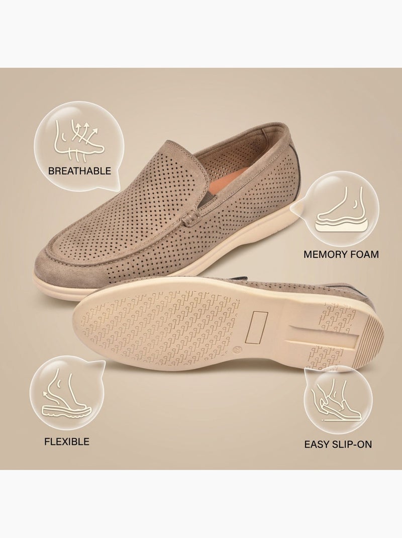 OZABI Mocassini da uomo Premium con microforature, slip-on comodi, taglie Tortora - Kiabi