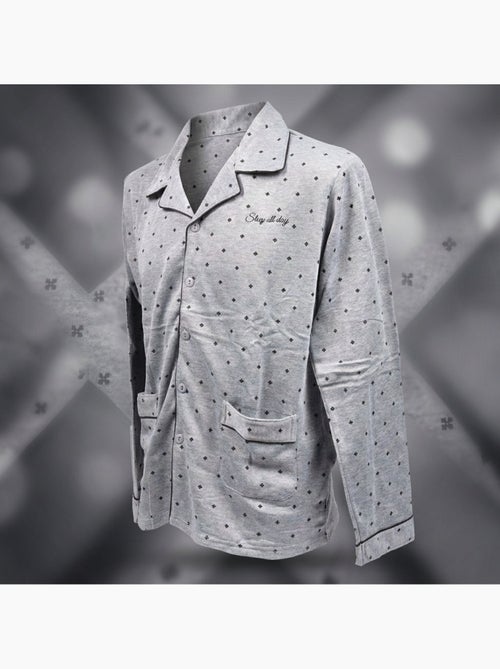 OZABI Pigiama da uomo lungo con bottoni e collo a camicia, morbidissimo - Kiabi