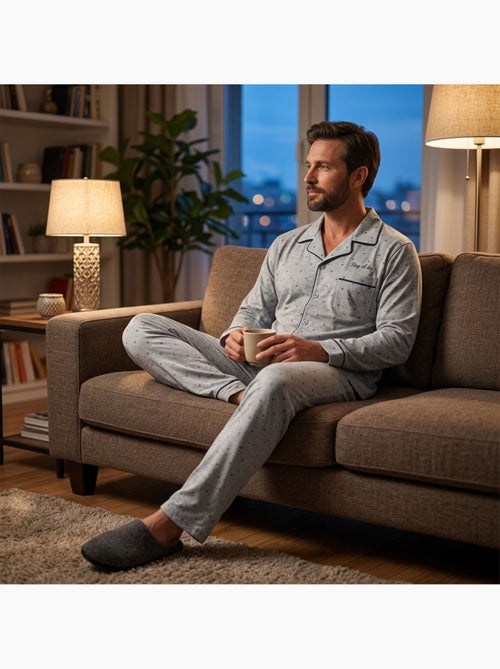 OZABI Pigiama da uomo lungo con bottoni e collo a camicia, morbidissimo - Kiabi