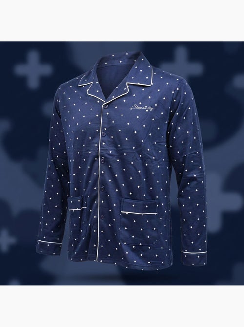 OZABI Pigiama da uomo lungo con bottoni e collo a camicia, morbidissimo - Kiabi