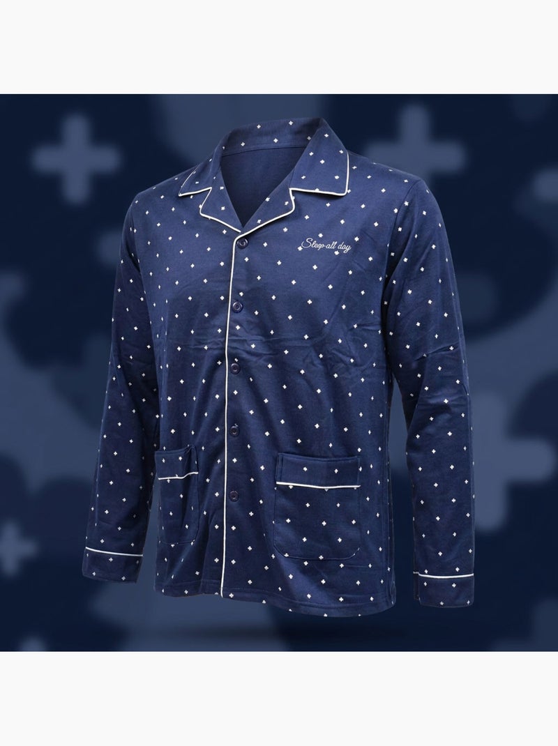 OZABI Pigiama da uomo lungo con bottoni e collo a camicia, morbidissimo Blu - Kiabi