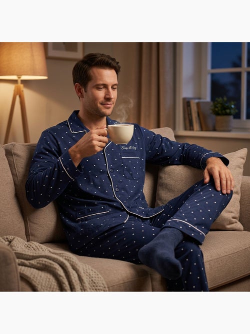 OZABI Pigiama da uomo lungo con bottoni e collo a camicia, morbidissimo - Kiabi