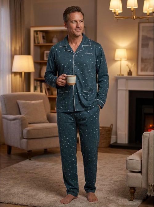 OZABI Pigiama da uomo lungo con bottoni e collo a camicia, morbidissimo - Kiabi