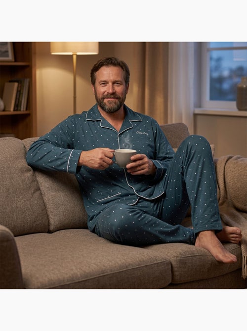 OZABI Pigiama da uomo lungo con bottoni e collo a camicia, morbidissimo - Kiabi