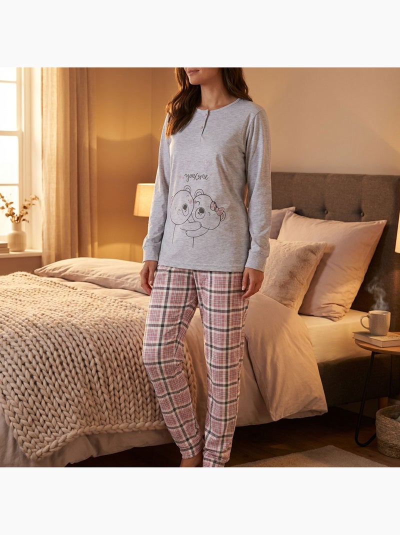 OZABI Pigiama lungo da donna con maniche lunghe Grigio - Kiabi