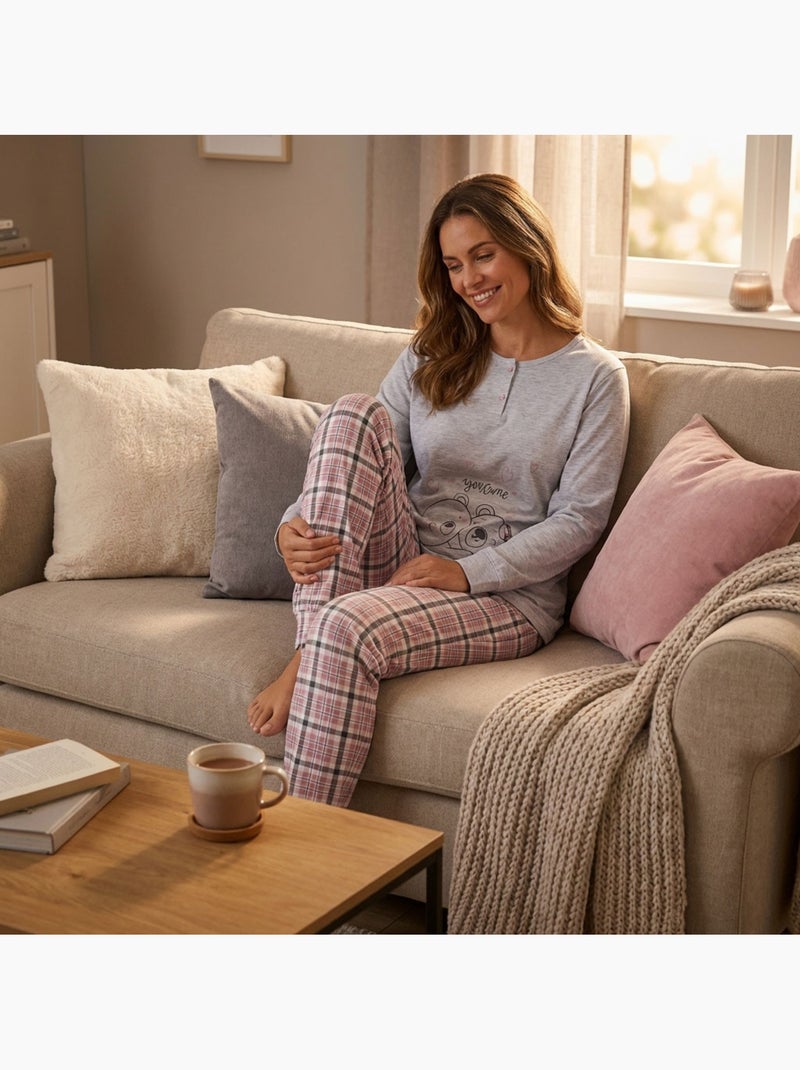 OZABI Pigiama lungo da donna con maniche lunghe Grigio - Kiabi