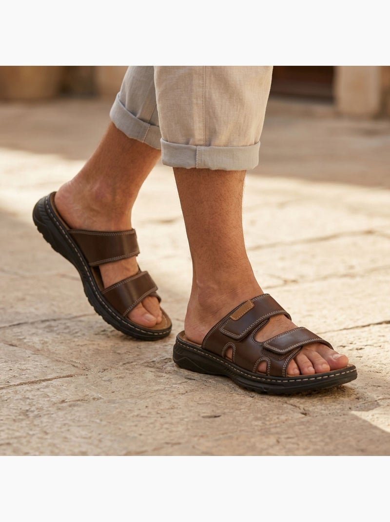 OZABI Sandali Uomo Comfort Doppia Strappo Antiscivolo Marrone - Kiabi