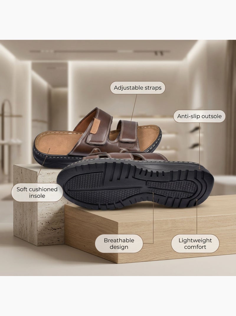 OZABI Sandali Uomo Comfort Doppia Strappo Antiscivolo Marrone - Kiabi