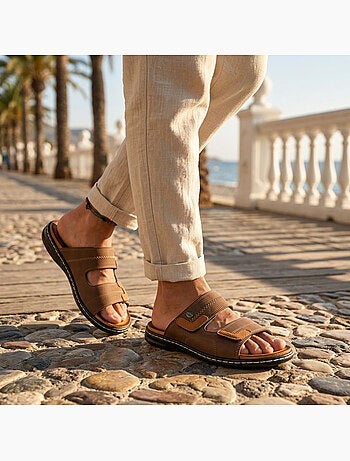 OZABI Sandali uomo comfort doppio velcro suola memory foam