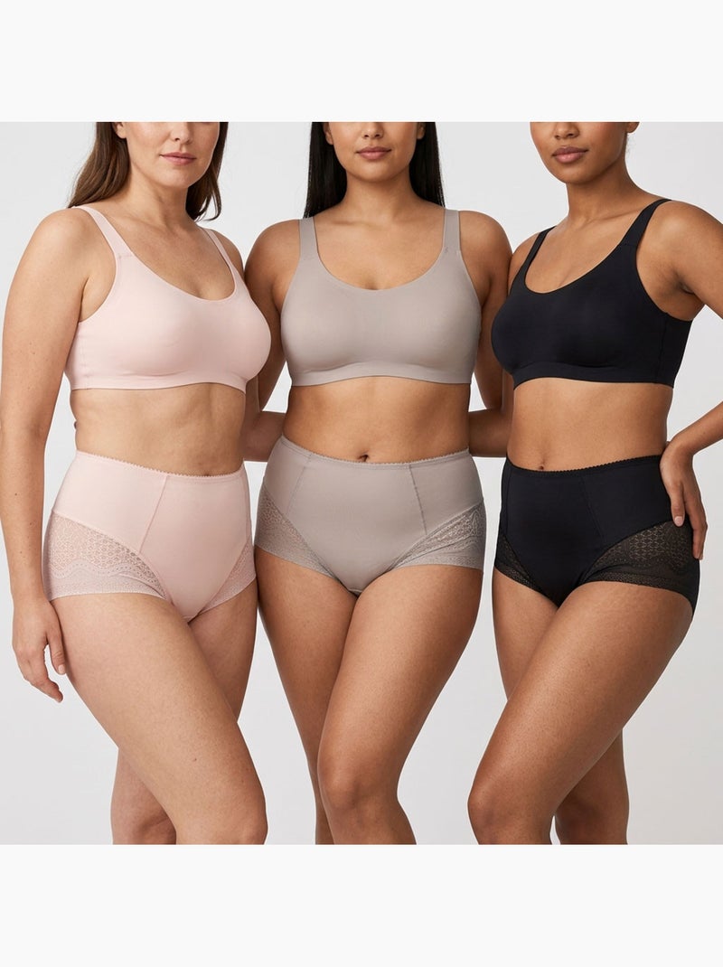 OZABI Set di slip modellanti invisibili da donna in pizzo e laser – Confezione da 6 Beige/Nero - Kiabi