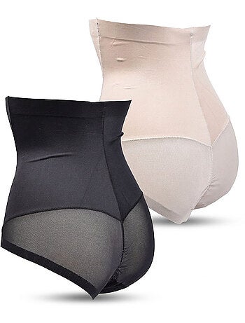 OZABI Slip modellanti da donna a vita alta, confezione da 2, nero e color carne