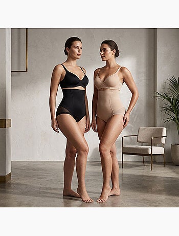 OZABI Slip modellanti da donna a vita alta, confezione da 2, nero e color carne