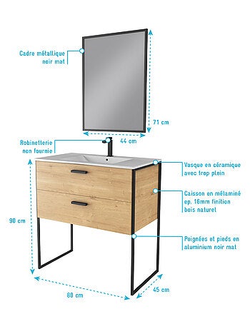 Pacchetto bagno con specchio e lavabo in ceramica