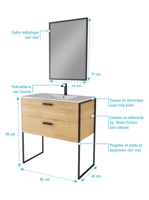 Pacchetto bagno con specchio e lavabo in ceramica - Kiabi