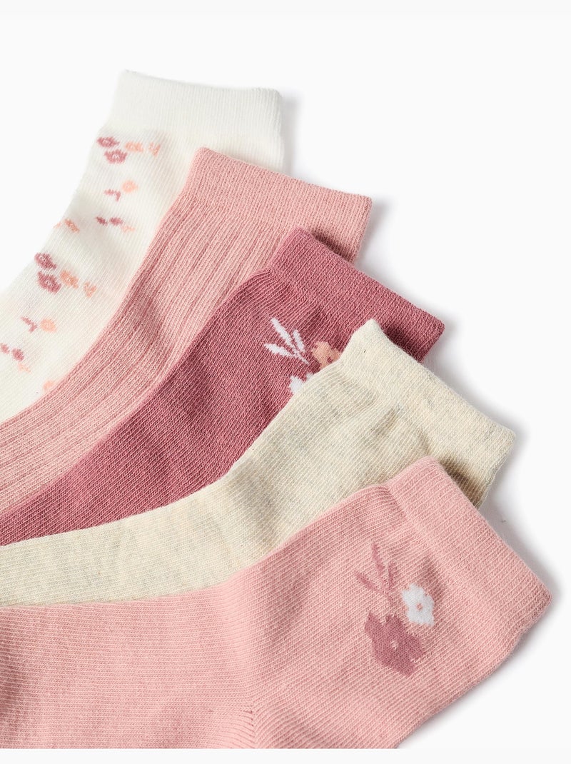 Pacco di 5 paia di calzini con fiori Bianco / Rosa / Beige - Kiabi