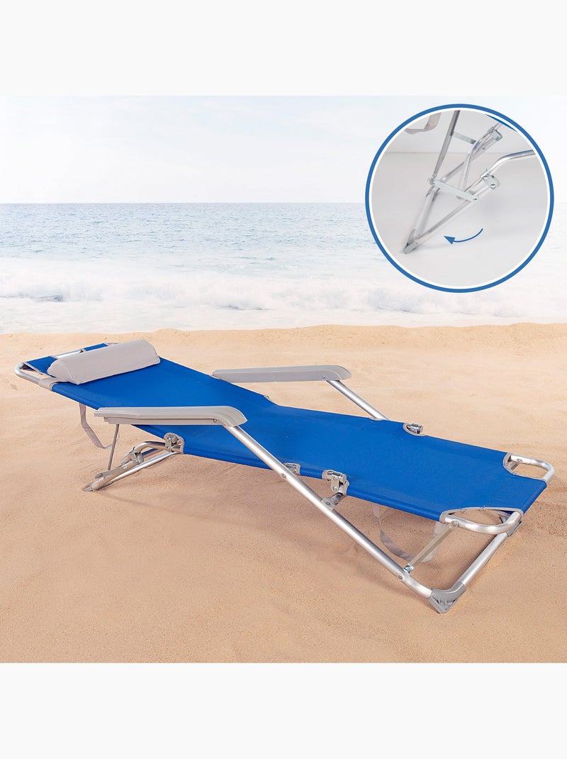 Pack 2 lettini da spiaggia pieghevoli a 3 posizioni con cuscino aktive Blu - Kiabi