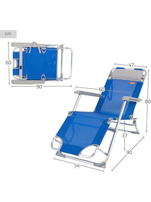 Pack 2 lettini da spiaggia pieghevoli a 3 posizioni con cuscino aktive - Kiabi