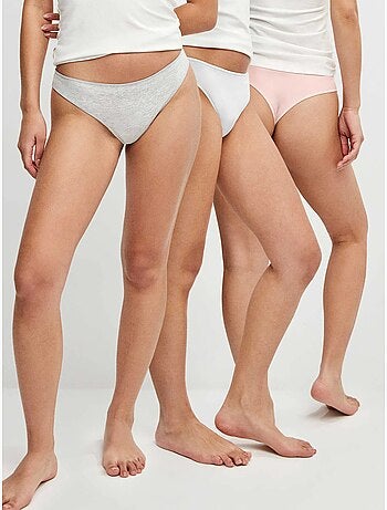 Pack de 3 bragas brasileñas en tejido de algodón con detalle de encaje