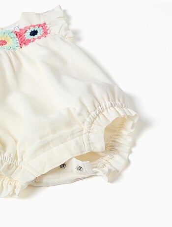 Pagliaccetto in cotone e lino con crochet