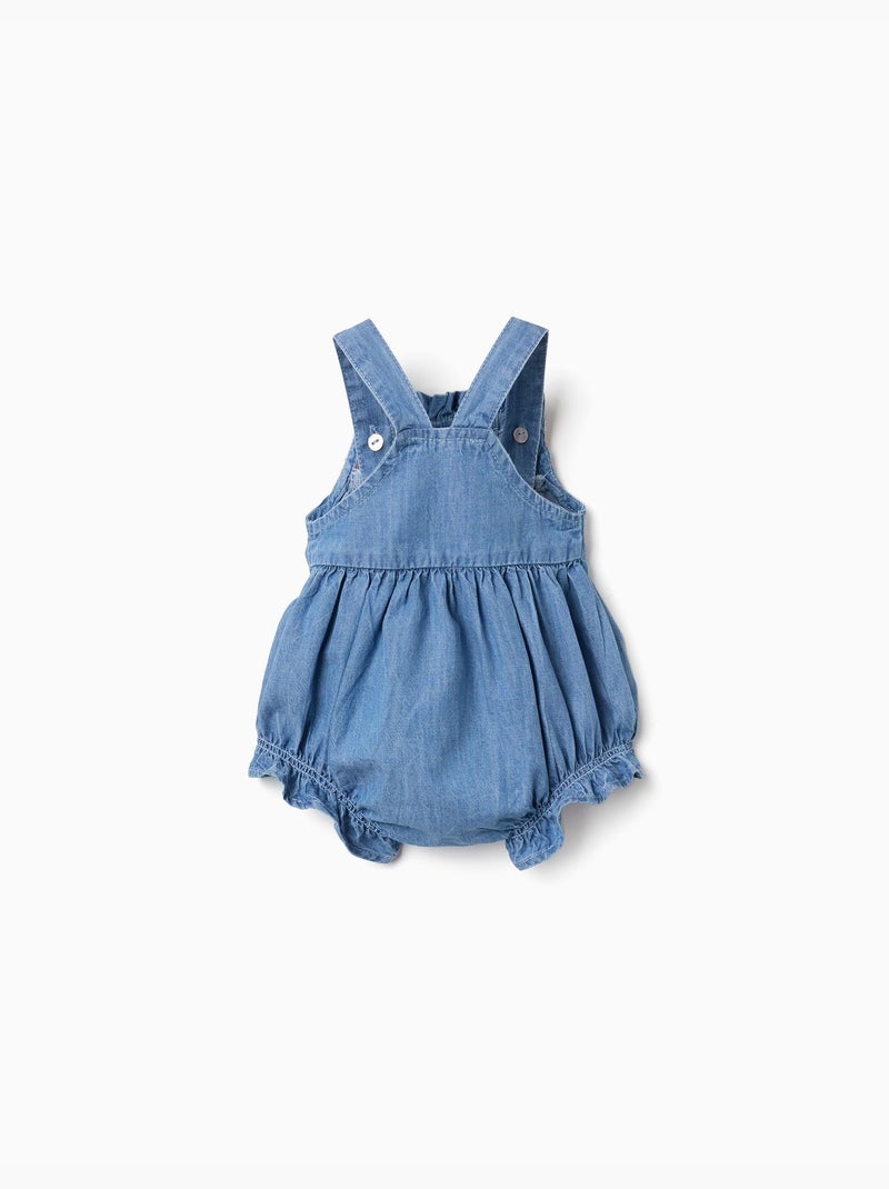 Pagliaccetto in denim con ricamo e volant Blu Blu - Kiabi